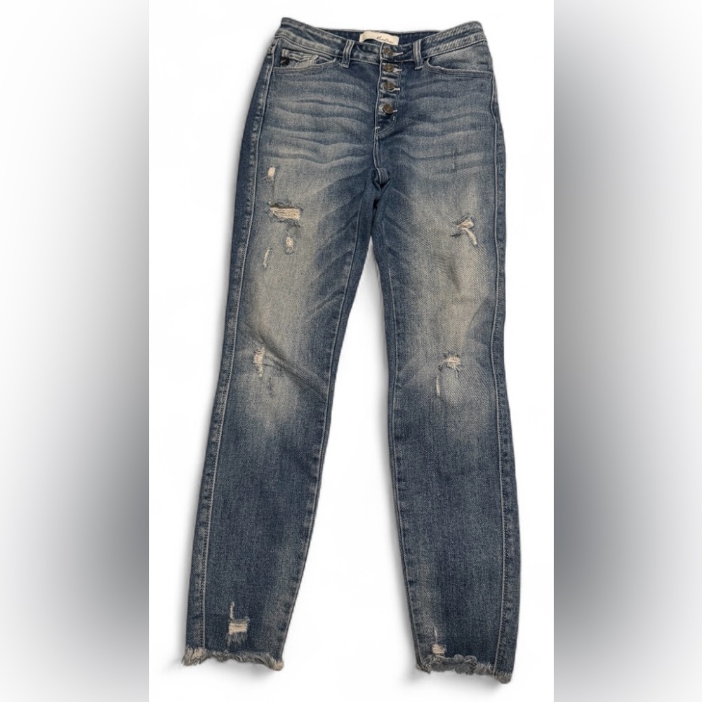 KanCan Faded Blue Distressed Skinny Jeans - Picture 1 of 3